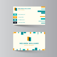 Business card layout. Vector illustration. Turquoise and yellow template. Clean modern business card design with colorful lines