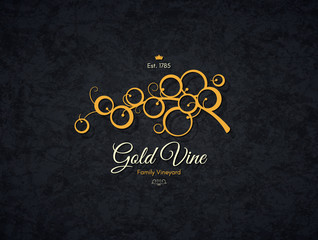 Vintage logotype for winery, vineyard, wine shop, wine list. Food and drinks logotype symbol design. Crumpled vintage paper background - 114909963