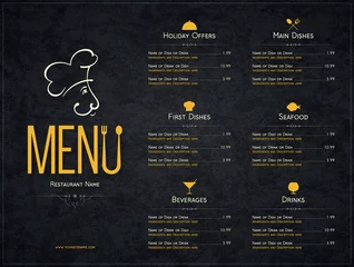 Fotobehang Restaurant menu design. Vector menu brochure template for cafe, coffee house, restaurant, bar. Food and drinks logotype symbol design © Max Larin