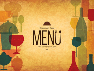 Restaurant menu design. Vector menu brochure template for cafe, coffee house, restaurant, bar. Food and drinks logotype symbol design - 114909983