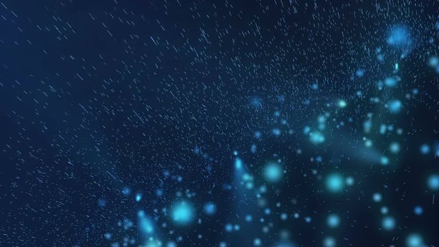 Abstract animation of moving blue glowing spheres and particles