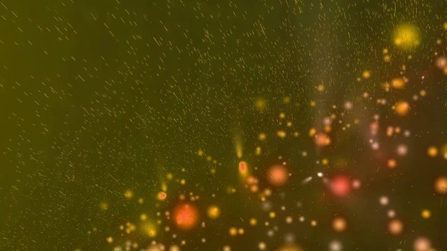 Abstract animation of moving orange glowing spheres and particles