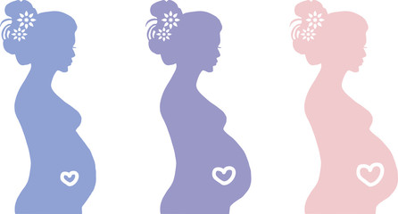 pregnant woman outline set in purple and pink colors