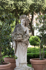 White marble statue in Villa Borghese. Rome,  Italy