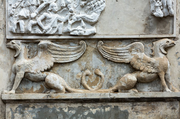 Bas-relief  in Garden of Villa Borghese. Rome, Italy