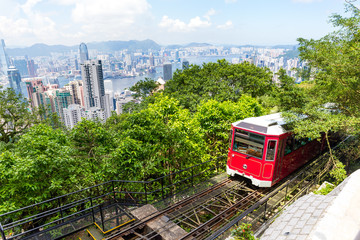 Fototapeta na wymiar Hong Kong Peak Tram With City View