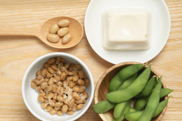 Soy beans, natto, tofu and edamame - 114914356