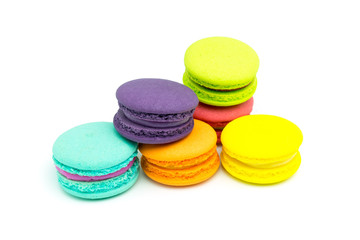 Fototapeta na wymiar Sweet and colourful french macaroons or macaron isolated on white background, Dessert.