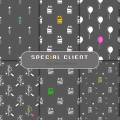 Special client gift wrapping pattern set on gray background. Vector illustration.