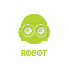funny green robot head logo design