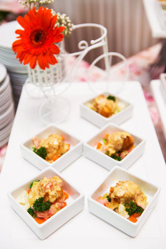 catering food in white plate  on table