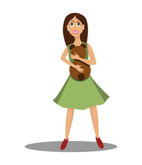 Young woman with a Teddy bear. Vector illustration.