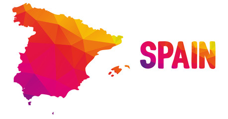 Low polygonal map of Spain in warm colors, Espana, Kingdom of Spain - Europe, EU; Mosaic colorful, abstract, geometry, cartography icon