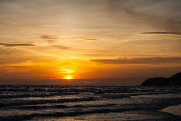 Sunset and sea waves, Beautiful gold sunset on the sea. , Sea Su