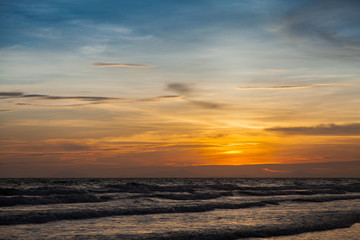 Naklejka na ściany i meble Sunset and sea waves, Beautiful gold sunset on the sea. , Sea Su