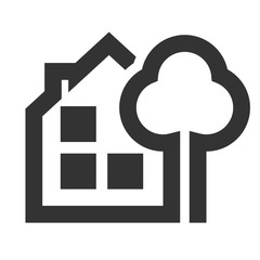 House with a tree icon. House with a tree logo. Flat icon ofHouse with a tree