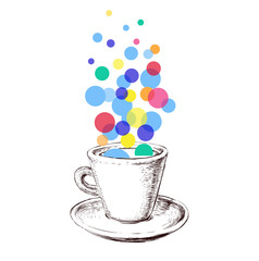 Art Sketch Coffee Cup Bubbles Hand Drawn Vector Illustration