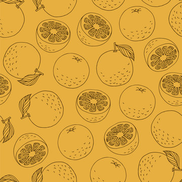 Seamless pattern with hand drawn line oranges
