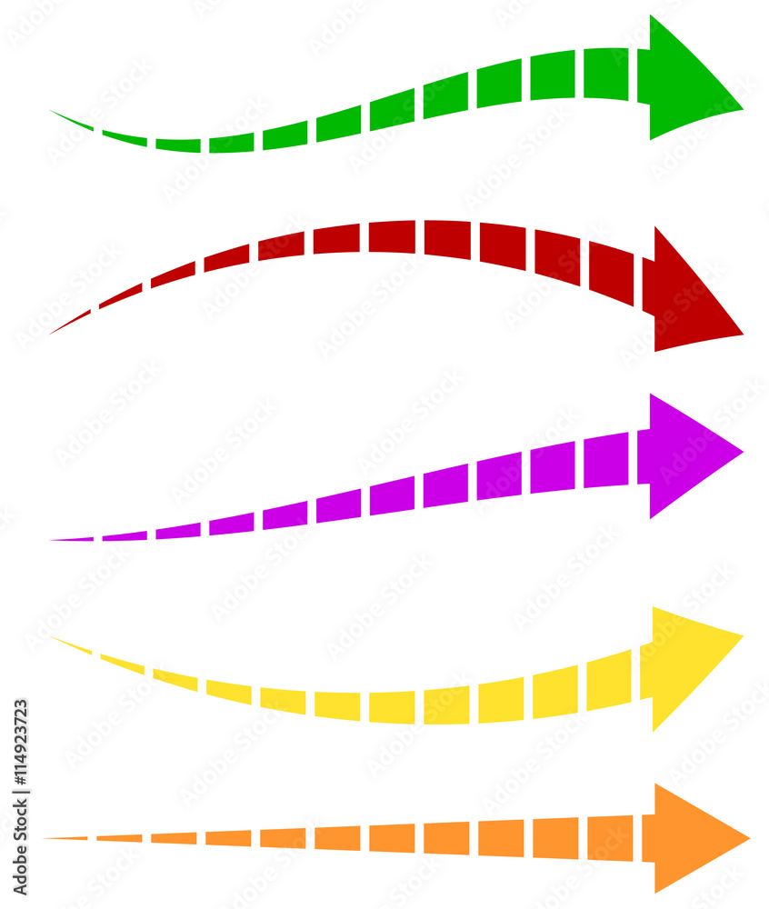 Poster Set of 5 colorful arrow shapes. Long, horizontal arrows