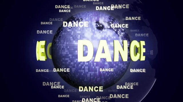 DANCE Text Animation and Disco Ball, Loop, 4k

