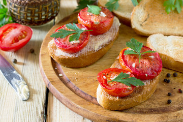 Italian tomato bruschetta with sun dried tomatoes, herbs and but