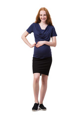 Fototapeta premium Young pregnant woman isolated on white