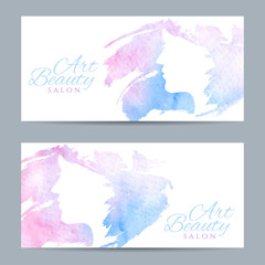 Set of banners with conceptual silhouette of a woman with hair.