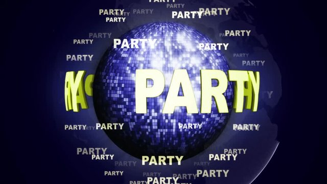PARTY Text Animation and Disco Ball, Loop, 4k

