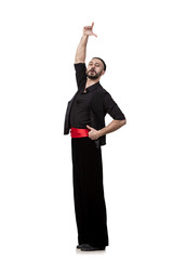 Man dancer dancing spanish dances isolated on white