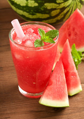 fresh water melon drink on wooden background