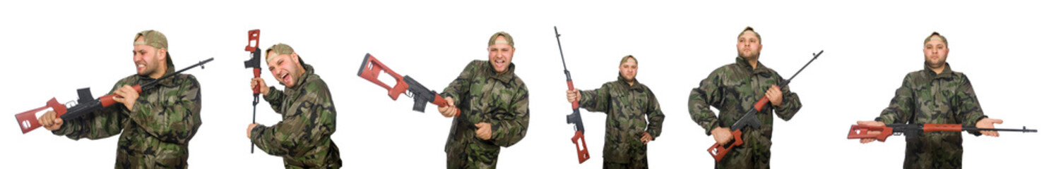 Soldier with sniper rifle isolated on white