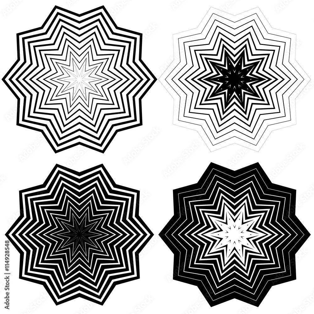 Poster radial, concentric shape set. abstract monochrome graphics.