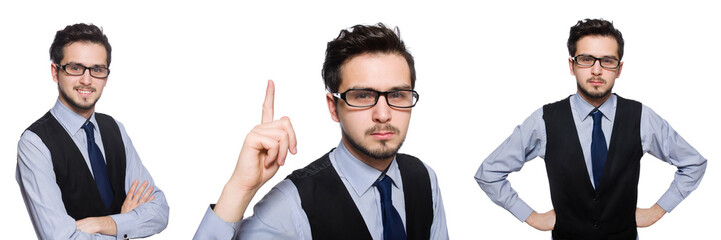 Collage of funny businessman on white