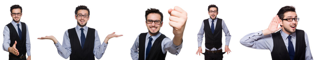 Collage of funny businessman on white