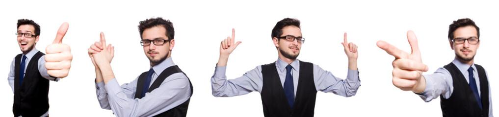 Collage of funny businessman on white