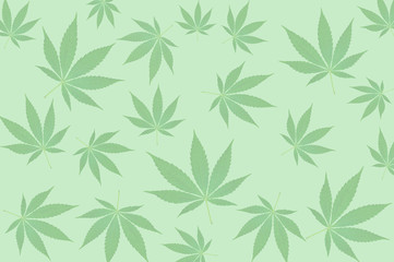 Cannabis leaves on green background pattern