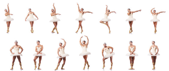 Man in ballet tutu isolated on white