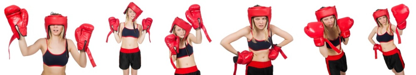 Woman boxer on white background