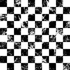 Seamless vector pattern. Creative geometric checkered black and white background with squares. Texture with attrition, cracks and ambrosia. Old style vintage design. Graphic illustration. - 114934950