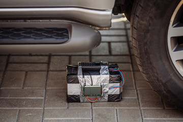 black bomb with radio control and digital countdown timer