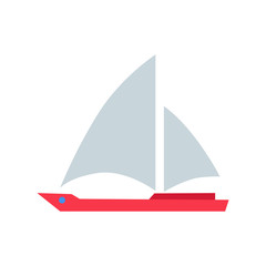Red Boat with White Sails