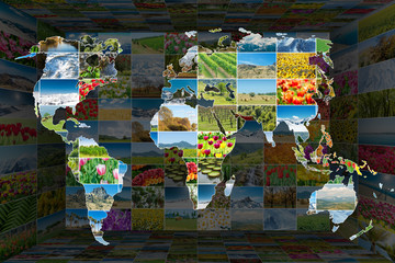 World map with many nature photos
