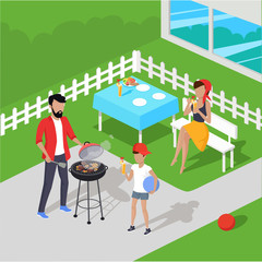 Father and Son Preparing Barbecue