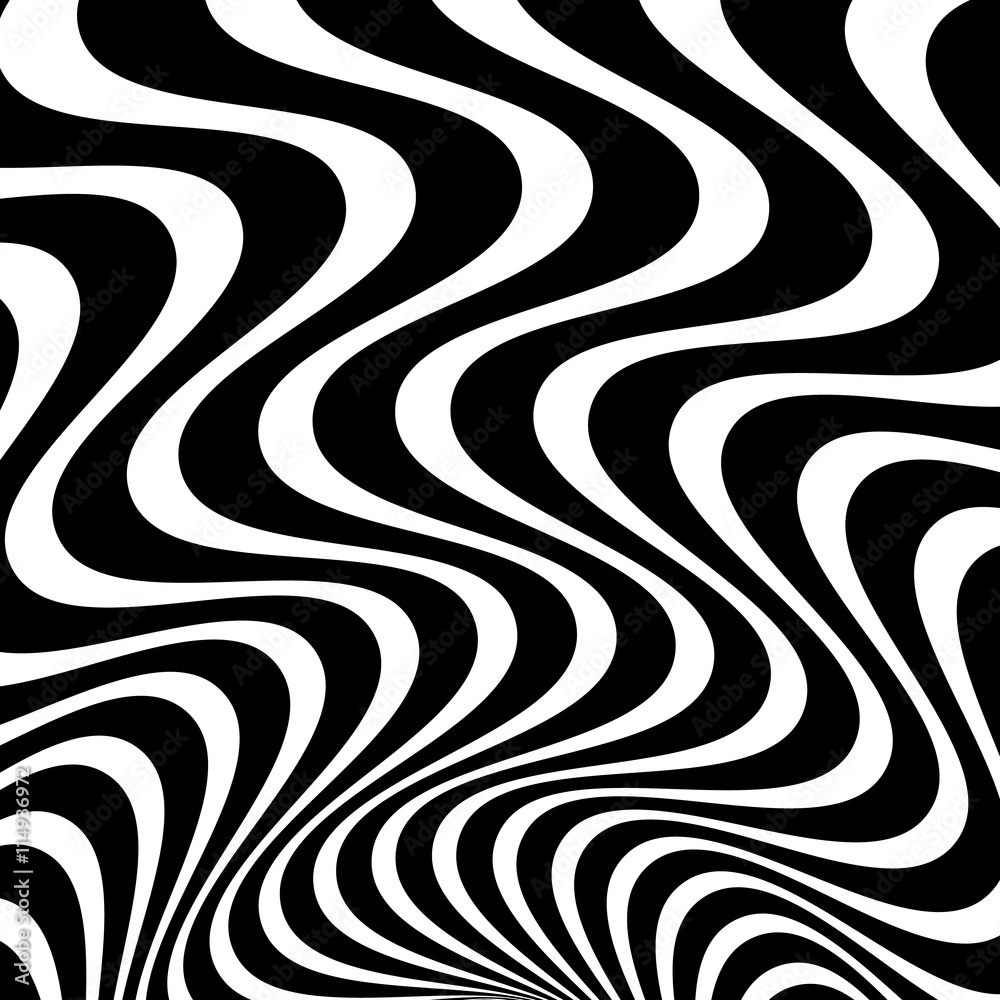 Poster wavy, waving - zigzag radial lines. abstract monochrome backgrou