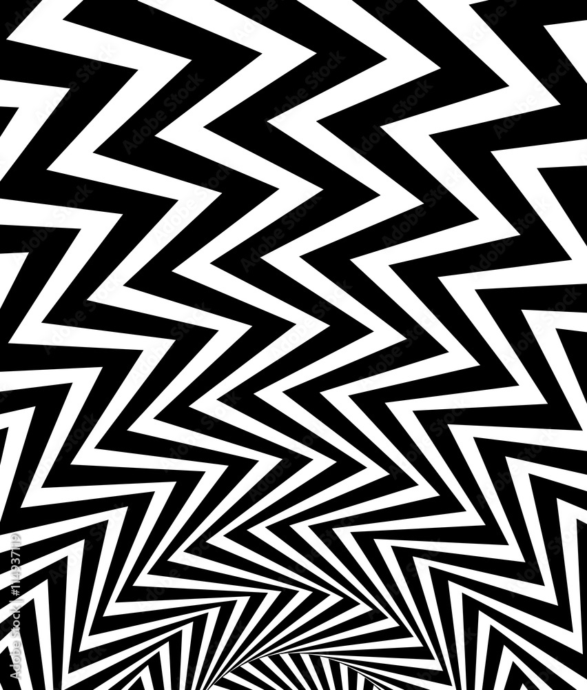 Poster wavy, waving - zigzag radial lines. abstract monochrome backgrou