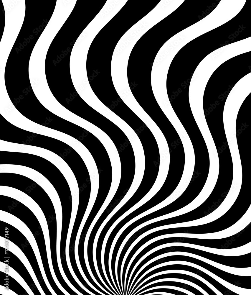 Poster wavy, waving - zigzag radial lines. abstract monochrome backgrou