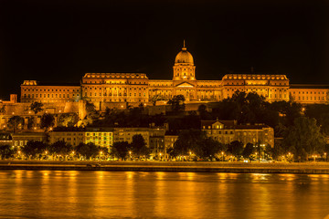 Fototapeta na wymiar Buda Castle Danube River Night Budapest Hungary