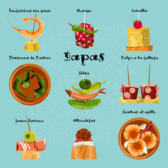 Traditional spanish snack. Selection of tapas.