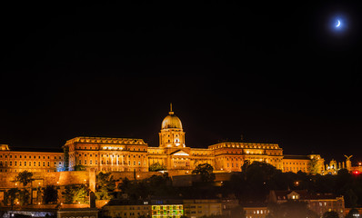 Fototapeta na wymiar Buda Castle Moon Night Budapest Hungary