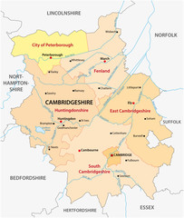 Fototapeta na wymiar vector administrative map of the county cambridgeshire, england